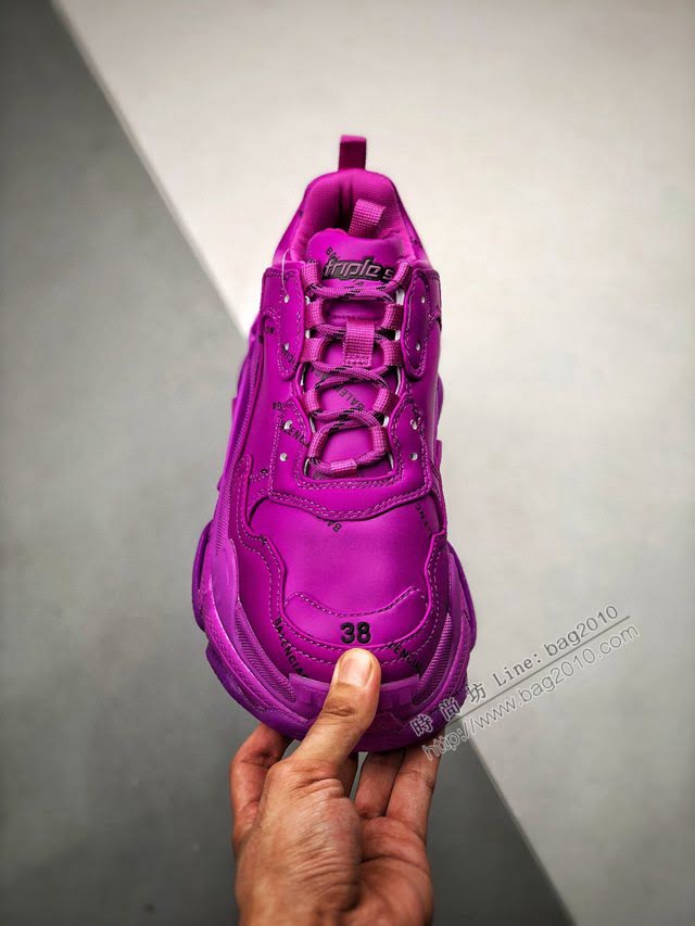 Balenciaga經典款男女鞋 巴黎世家頂級版本Triple S大底LOGO紫粉彈幕老爹鞋 Balenciaga情侶款老爹鞋  hdbl1213